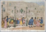 "Ein Blick auf die Gasbeleuchtung in Pall Mall", eine humorvolle Karikatur von Reaktionen auf die Installation der neuen Erfindung der Gasverbrennung Straßenbeleuchtung auf Pall-Mall, London. Von Rowlandson, 1809 graviert (nach einer Zeichnung von Woodwar