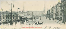 1900 - Jungfernstieg mit provisorischen Bogenlampen und fertigen neuen Alsterpavillion