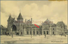 1908 - Altonaer Bahnhof mit Bogenlampe (roter Pfeil)