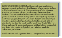 1657 - Weisung des Ehrbahren Raths von Hamburg